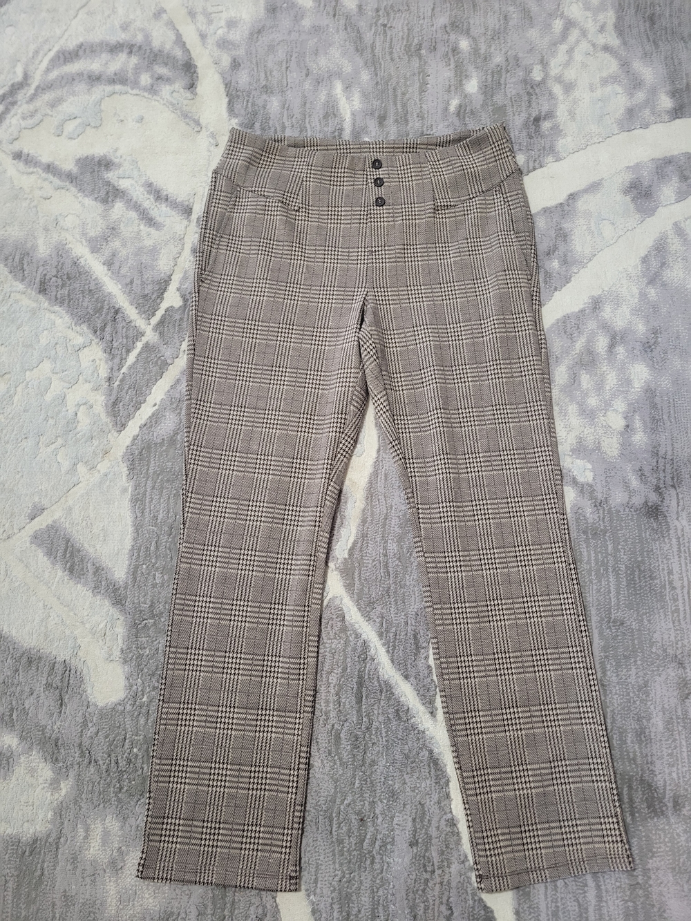 Halara High-Rise Plaid Straight-Leg Pants in Taupe and Black Size XL
